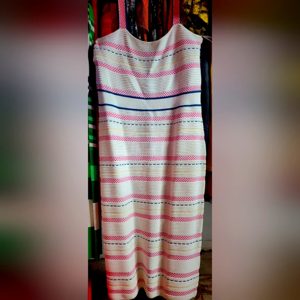 Eva Mendes for New York & Company Pink and Blue Striped Midi Dress